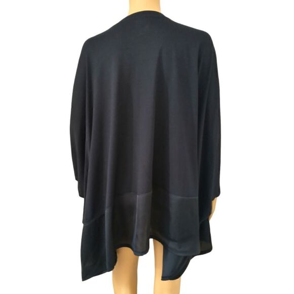 Natori Kimono L Navy Blue Cardigan Dolman Batwing Sleeve Satin Trim Sheer Flowy - Picture 5 of 16